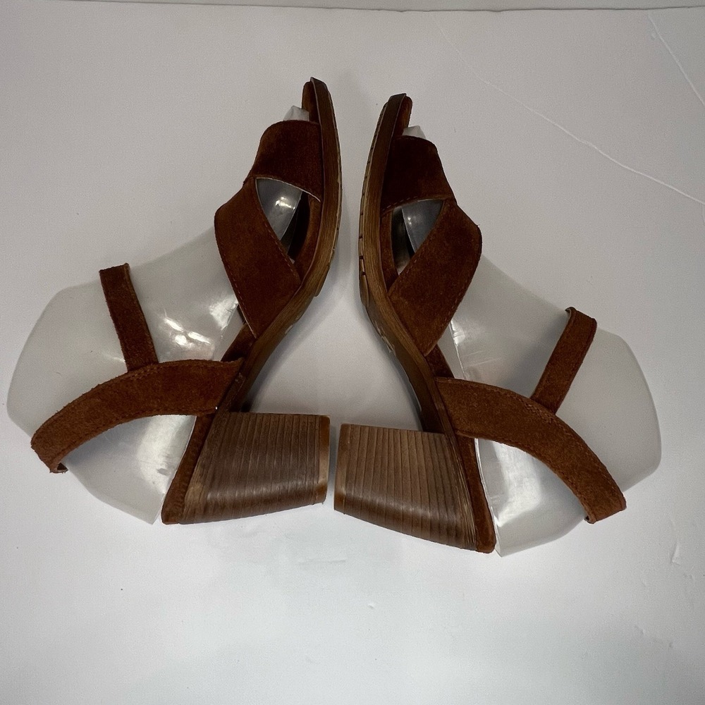 Mariella Brown Suede Block Heel Sandals 7.5M Made in Italy Leather Strap - Picture 6 of 11